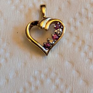 14k Gold Heart Necklace with Real Rubies And Diamonds!